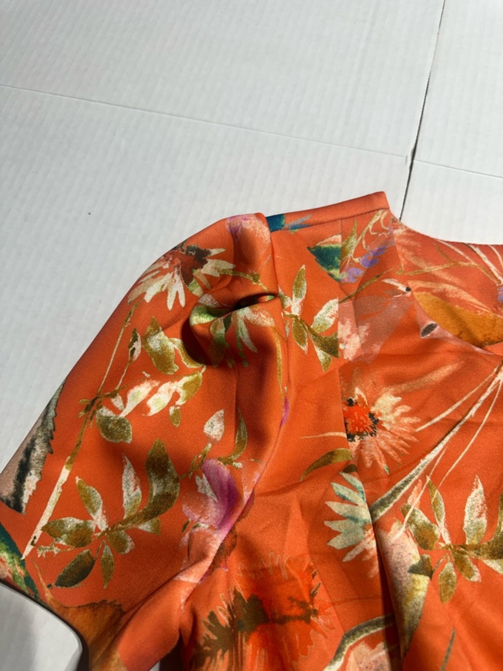 Calvin Klein Floral stretchy Orange Sheath Dress Vibrant Floral Print zipper sz4 - Picture 9 of 10